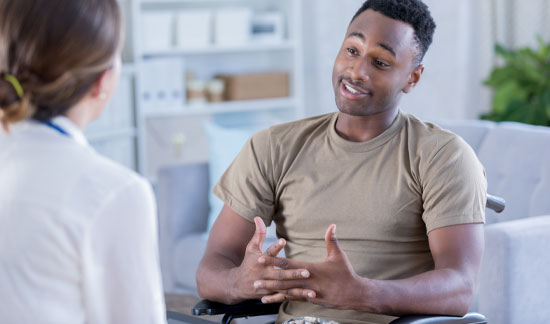 Caring therapist counseling patient
